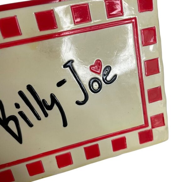 Billy-Joe Retro 80s CheckeredLunch Box Piggy Bank Red Handle Heart Accent - Picture 5 of 8
